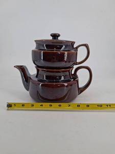 Vintage Brown Stoneware Teapot Set Made in USA