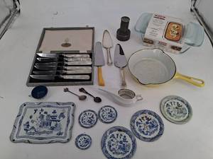 Mixed Estate Lot Blue & White Transferware, Silverplate, OXO Loaf Pan