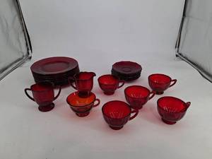 Ruby Red Glass Cup & Plate Set