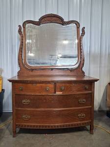Antique Victorian Oak Dresser With Mirror