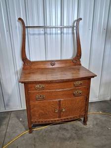 Antique Victorian Oak Sideboard Mirror Back