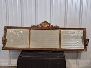 Antique Ornate Three-Panel Mirror 50in W X 14.5in H