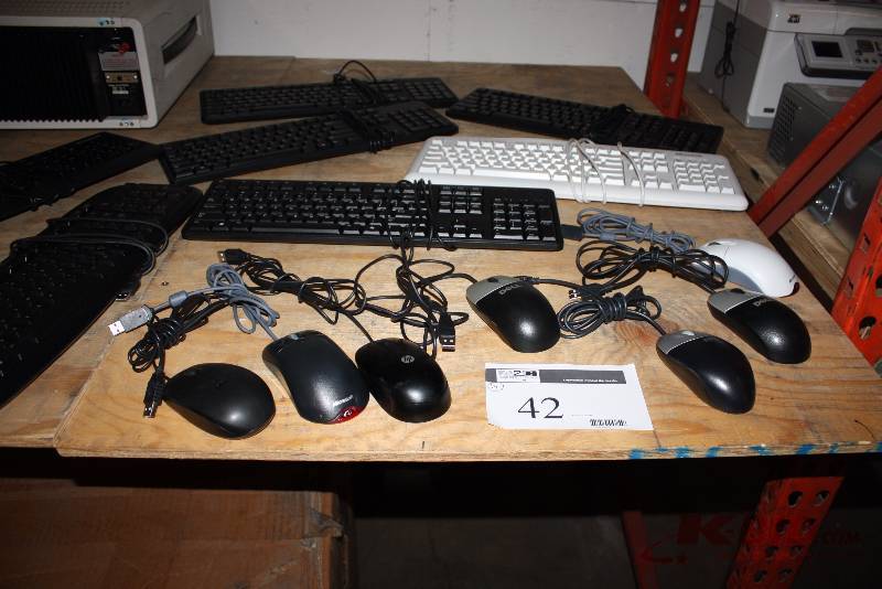 Lot of (14) Including Keyboards wCords, BlackWhite Computer Mouses wUSB Cords, BlackWhite.