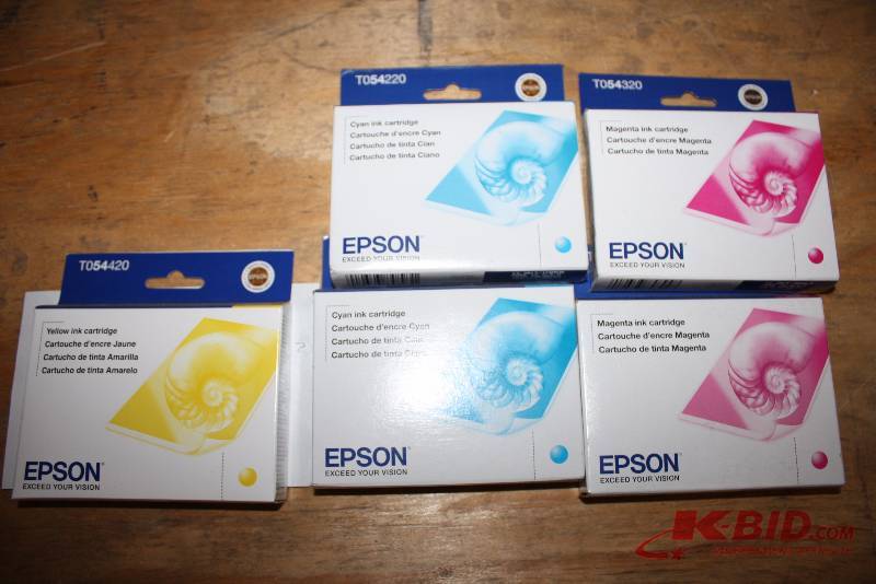 Lot of (5) Epson Ink Cartridges Including Types T054420 T054220 T054320.