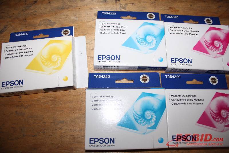 Lot of (5) Epson Ink Cartridges Including Types T054320 T054220 T054420.