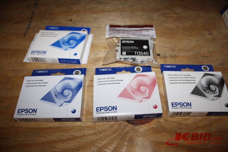 Lot of (5) Epson Ink Cartridges Including Types T054120 T054720 T050420 Includes Epson T0540.