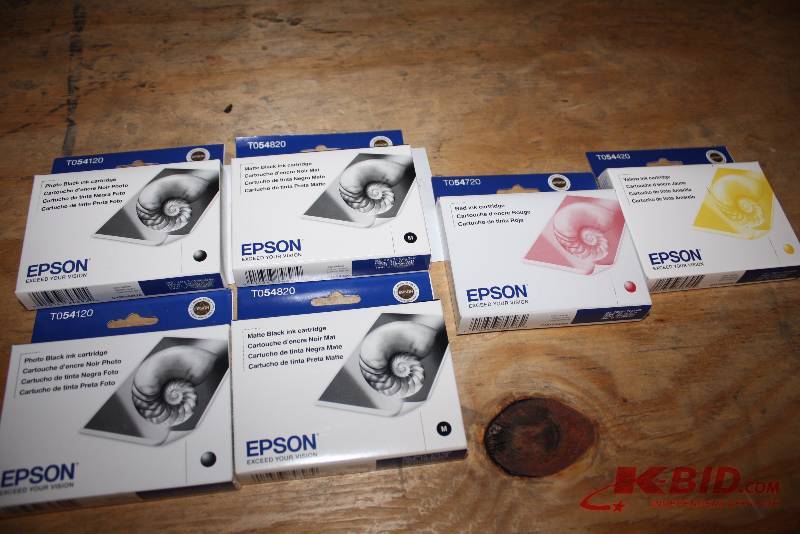 Lot of (6) Epson Ink Cartridges Including Types T054120 T054820 T054720 T055420.