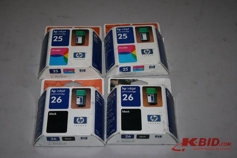 Lot of (4) HP Print Cartridges Tri-Color (2) Black (2).