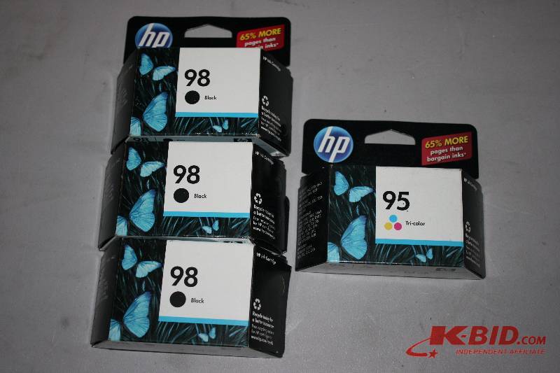Lot of (4) HP Print Cartridges Black 98 (3) Tri-Color 95.