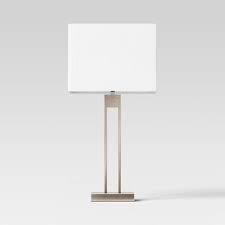 Window Pane Table Lamp with USB Nickel - Threshold Modern Metal Body, Linen Cylinder Shade, ETL Listed