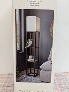 Shelf Floor Lamp Brown - Threshold ETL Listed, Linen Shade, MDF Body, 62.5 Tall