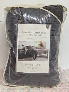 FullQueen Space Dyed Cotton Linen Comforter & Sham Set Dark Gray - Threshold