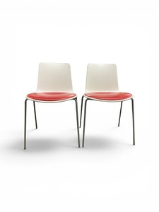 White Steelcase Enea Lottus Chair feat. Red Upholstered Seat and Metal Base