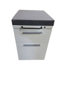 Herman Miller White with Gray Padded Top Pedestal File Cabinet on Wheels