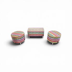 Two Steelcase Coalesse Round Ottoman and Steelcase Coalesse bench, 36 wide, 17 deep, 18.5 tall.
