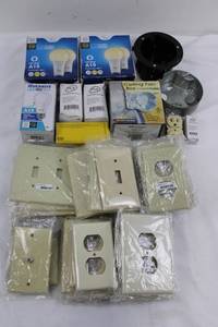 Mixed Lot Ceiling Fan Boxes, Wall Plates & LED Bulbs