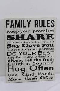 Family Rules Wall Decor Sign 15 X 19