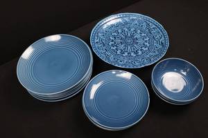 Blue Stoneware Dinnerware Mixed Lot of 16