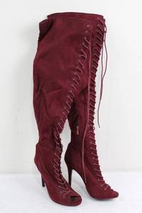 Bella Burg Burgundy Lace-Up Over-The-Knee Boots Size 8