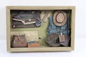 Mixed Folk Art Shadowbox With Fishing Motifs
