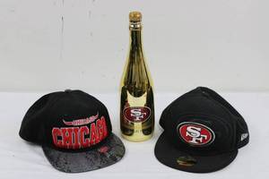 San Francisco 49ers & Chicago Bears Hats With Manos Sparkling Wine Mixed Lot