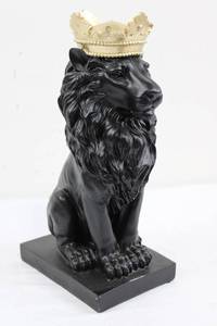 Black Lion Figurine With Gold Crown 14