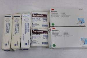 Medical Supply Mixed Lot 3m Micropore, MediChoice Tourniquets & Woven Gauze Sponges