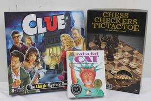 Clue, Rat-A-Tat Cat & Chess Checkers Tic-Tac-Toe Mixed Lot