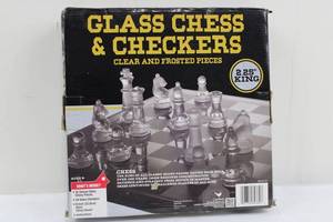 Glass Chess & Checkers Set With Board - Complete 2.25in King