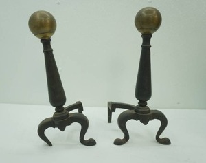 Pair of Vintage Cannonball Andirons (one foot is broken off)