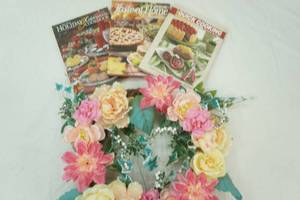 Cook Books (3ct) and Floral Wreath
