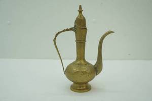 vintage etched brass ewer 9 tall. aftaba
