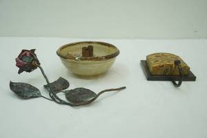Home Decor Metal Rose, Stoneware Pottery Bowl, Decorative metal wall hook