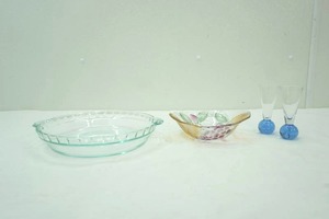 Pyrex Pie Plate, Weighted Glass Cordial Glasses  Shot Glasses, Vintage Mikasa Crystal Bowl  candy dish