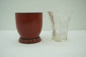 Clear Pressed Glass Vase & Terracotta Glazed Planter