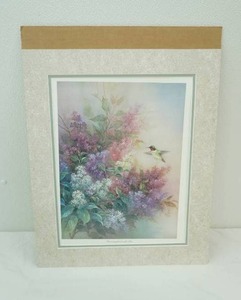 matted art print. Hummingbird with Lilacs by Lea Liu. Signed and numbered 1811300 18x22