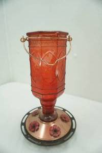 Vintage Red Glass Hummingbird Feeder 10 tall