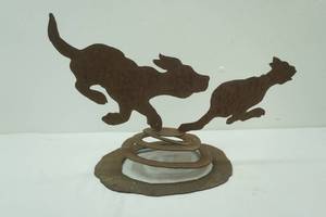 Metal Yard Art. Dog Chasing Cat . 20 wide