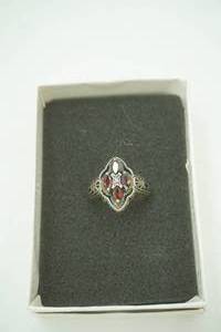 925 Sterling CNA Stamped Ring. vintage style marquise shaped cocktail ring