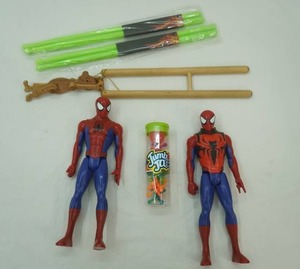 Spiderman Figurines, New Drumsticks, Jax Set and vintage wooden teddy bear puppet