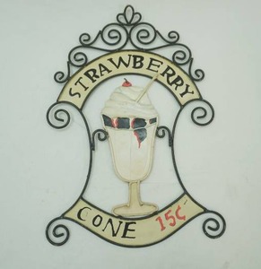 Metal Strawberry Ice Cream Cone Sight 18 tall
