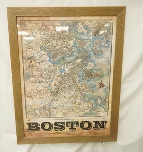 Framed Vintage Boston Map. McDonald and Sons Mapworks. 21x 27
