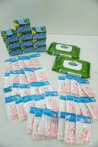 New Zest Bar Soap (20 bars) Aloe Wipes (2 packages of 48) Dental Floss Picks (37 packages of approx. 20)