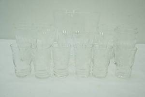 Vintage Etched Glass Ice Bucket, Water Glasses, Cordial Glasses