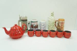 Vintage Traditional Chinese Wedding Tea Set, Vintage German Beer Steins