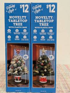 Pair of Christmas Tree with Character Base, 18 in, Assorted
