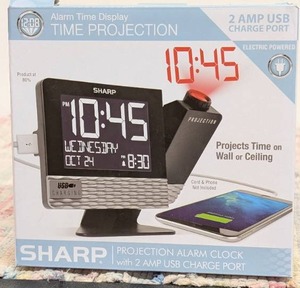 Projection with Usb Charge Table Clock Black - Sharp Modern LED Display, Snooze, Wall Projection Feature
