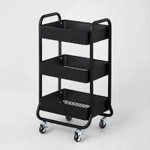 3 Tier Metal Utility Cart Black - Brightroom Rolling Storage Trolley with Wheels, Powder-Coated, Rust-Resistant