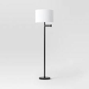 16 Metal Column Swing Arm Floor Lamp BlackWhite - Threshold Adjustable