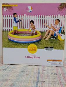 10.63 x 4.13 x 15 3 Ring Pool 105 gal Round Kiddie Pool - YellowPinkNavy - Sun Squad PVC Inflatable for Kids